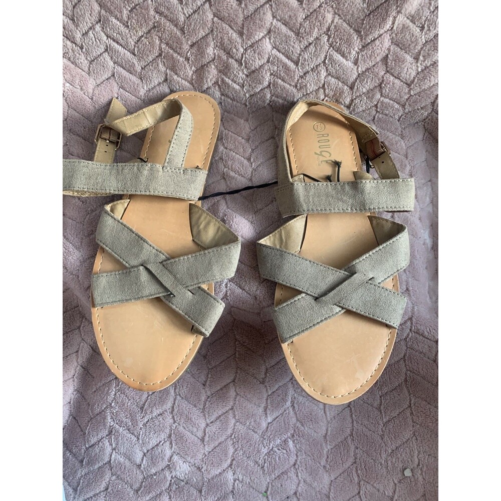 Rouge Helium Women's 7.5 Strappy Ankle Sandals Taupe Brown Beige New Flats